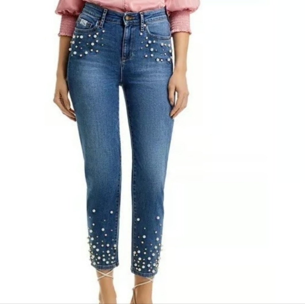 Karl Lagerfeld Pearl Embellished Blue Women's Cropped Jeans,Size 2.